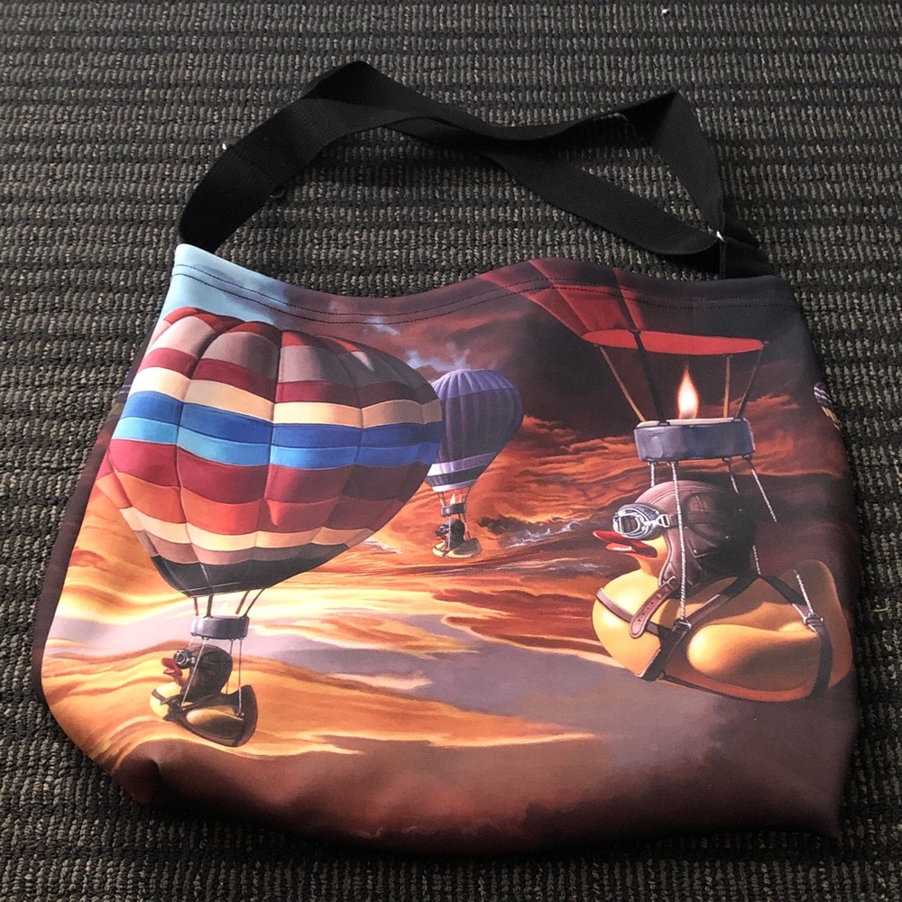 💙 Kevin Glass Design Colorful Hot Air Balloons with Rubber Duckies Tote Bag